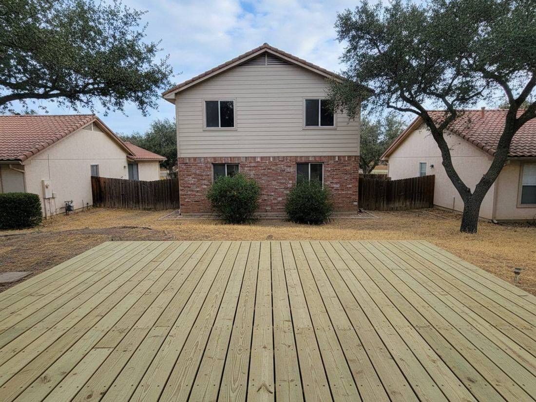 A newly built deck in front of a Tustin home